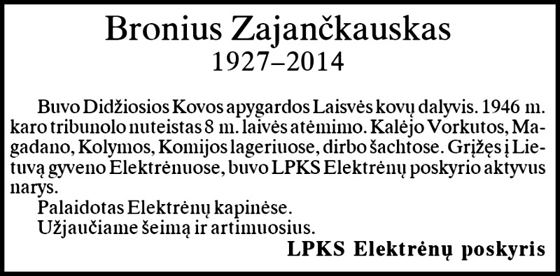 Bronius-Zajančkauskas „Tremtinys“, 2015 Nr. 6
